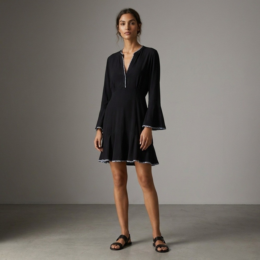 Scotch & Soda Women's‎ Black Viscose Mini Dress Bohemian Sz S Flared Sleeve